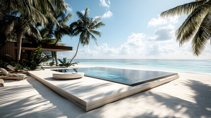 Fototapeta premium Tropical Beach with Luxurious Pool Under the Sun