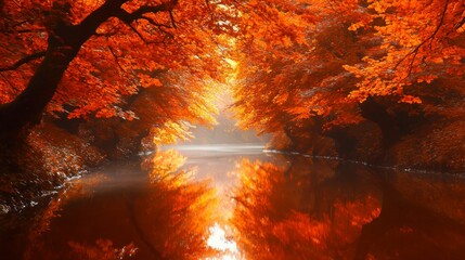 Serene Autumn Landscape: Winding River and Vibrant Foliage