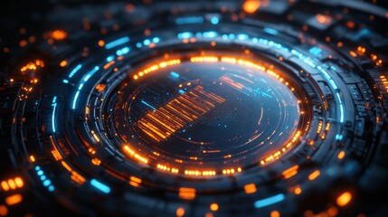 Glowing Circular Digital Interface in Cyber Environment Generative AI