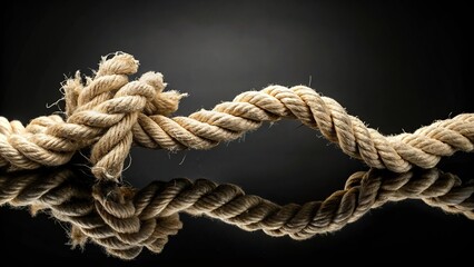 Fototapeta premium Rupture of cotton rope on black background eye level