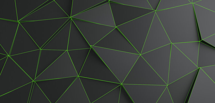 Abstract triangle shape background 3d, blck and green line