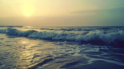 Ocean pure blue turquoise water texture with foam and waves