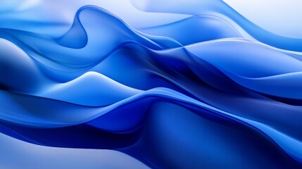 Obraz premium Abstract blue wave art with flowing, smooth curves. The design features various shades of blue blending seamlessly, creating a serene and dynamic visual