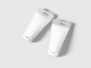 3D Rendering of Blank White Cosmetic Tube Hanging Mockup