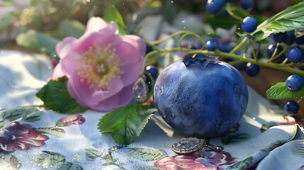 A blueberry at a picnic in the garden with earrings