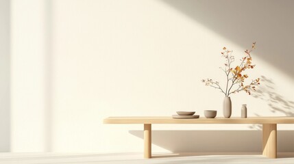 Serene Minimalist Dining Space with Wooden Table Set for Autumn Dining