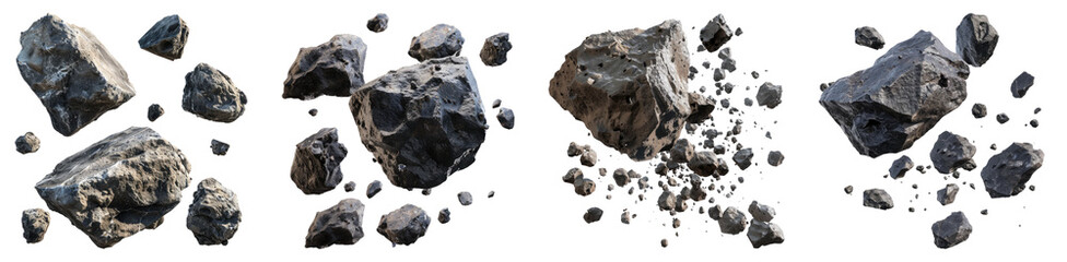 Asteroids isolated on transparent background, set of