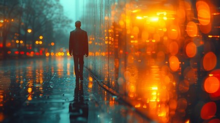 Fototapeta premium 都市の光ぼかしと歩行者後ろ姿,Generative AI AI画像