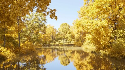 Serene Autumn Pond Reflections - Peaceful Nature Landscape with Colorful Fall Trees and Still Water
