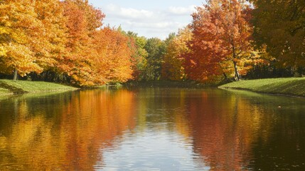 Serene Autumn Reflections by the Pond