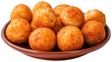 Crispy deep-fried cheese balls served on a brown ceramic plate, looking appetizing and golden