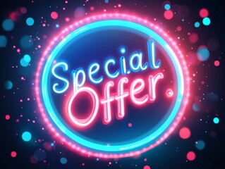 Obraz premium 2408 16.A vibrant flash sale banner with sparkling neon lights in electric blue and pink, highlighting a 