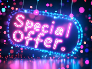 2408 16.A vibrant flash sale banner with sparkling neon lights in electric blue and pink, highlighting a 