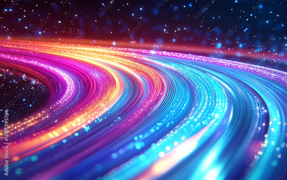 Leinwandbilder glowing light trails from data cables transferring information, futuristic background with vivid col