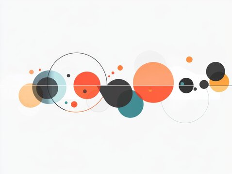 2408 43.A modern banner design featuring a combination of geometric shapes and minimal text. The vector layout includes bright colors, with a focus on circles and lines, creating a dynamic visual