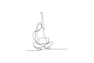 continuous line of woman holding laptop