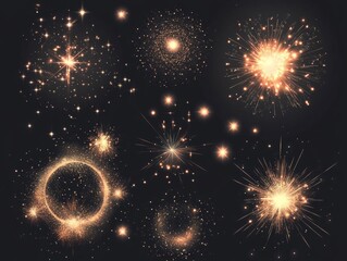 2408 99.A dynamic set of glimmering stars, sparks, and twinkling effects, featuring a mix of circular and starburst shapes. The illustrations include both soft and sharp edges, perfect for creating
