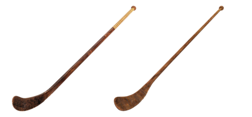 Wooden hockey stick isolated on transparent background, set of