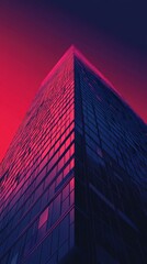 Simplified and sleek depiction of a synthwave skyscraper, emphasizing minimalism.