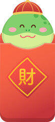 Snake character or cartoon character with red paper package, wealth and being rich, Chinese New Year, vector illustration