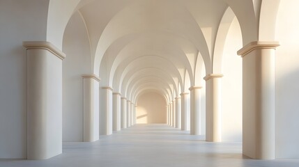 Obraz premium 3d rendering. Arch hallway simple geometric background, architectural corridor, portal, arch columns inside empty wall. Modern minimal concept. 