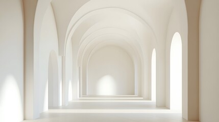 Obraz premium 3d rendering. Arch hallway simple geometric background, architectural corridor, portal, arch columns inside empty wall. Modern minimal concept. 