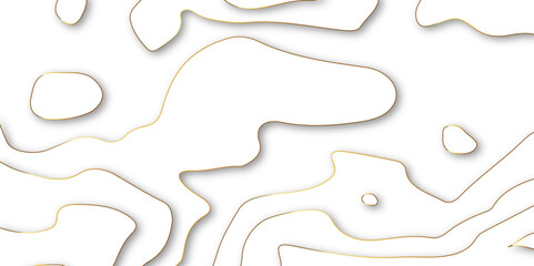 Abstract white background with golden gradient Topographic line map and shadows. Geometric vector pattern with wavy lines in gold colour. Topographic map template. 