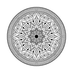Coloring book mandala for adults. Round symmetrical pattern for logo, print, tattoo. Vector.