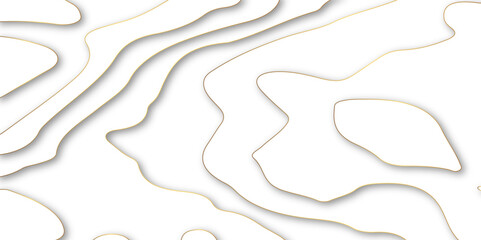 Abstract white background with golden gradient Topographic line map and shadows. Geometric vector pattern with wavy lines in gold colour. Topographic map template. 