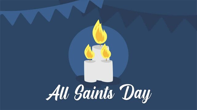 happy all saints day with candles and blue background