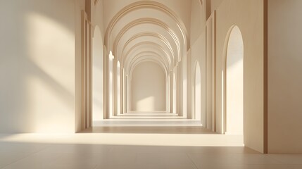 3d rendering. Arch hallway simple geometric background, architectural corridor, portal, arch columns inside empty wall. Modern minimal concept. 