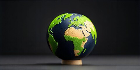 Fototapeta premium A colorful globe representing the Earth on a dark background, symbolizing global awareness and environmental consciousness.