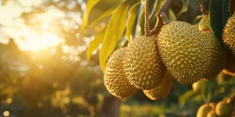 Durian Fruit Hanging from Tree,