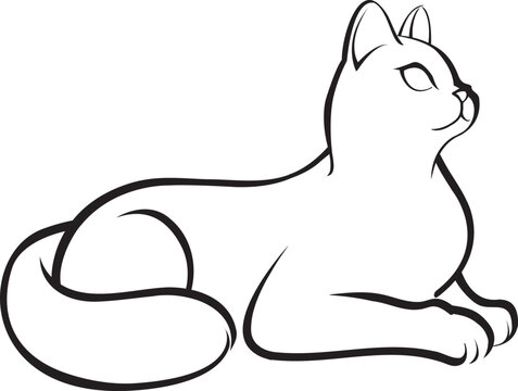 Black and White Cat Line art vector illustration