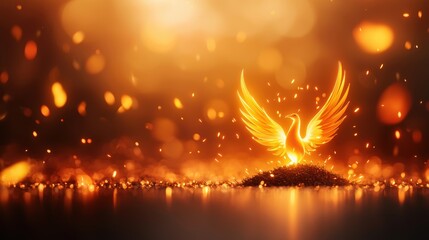 Glowing Phoenix Emerging from Sparkling Ashes