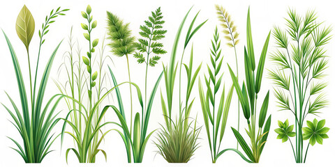 Fototapeta premium Lush green grasses and plants create vibrant and natural atmosphere, showcasing various textures and shapes that enhance any landscape or design