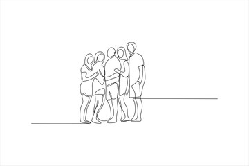 continuous line drawing of a family