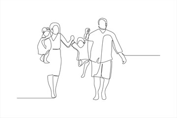 continuous line drawing drawing of a family with child