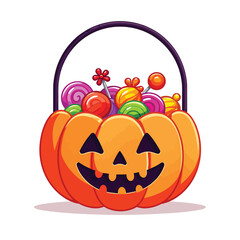 Pumpkin Filled with Halloween Candy Illustration – Fun and Spooky Design for Halloween Projects