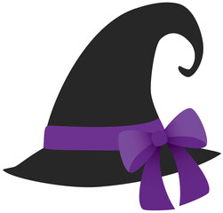 Black Witch Hat witchcraft, purple ribbon tied in a bow