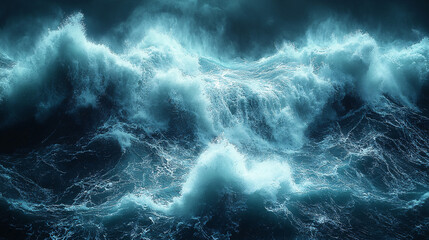 dramatic ocean waves crashing in stormy sea - blue green water texture background