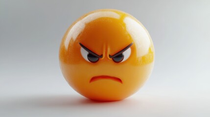 Fototapeta premium Angry Orange Emoji with Intense Expression on White Background - 3D Rendered Illustration
