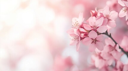 Obraz premium A close-up of delicate pink cherry blossoms against a soft, light background.