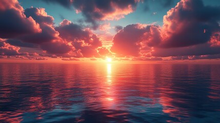 Sunset Over a Calm Ocean with Pink Clouds