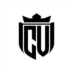 CV Logo with shield shape inside shield badge crown on white background template design