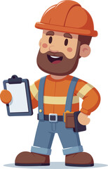 Cheerful 3D Cartoon Construction Worker with Clipboard – Ideal for Construction and Business-Related Designs