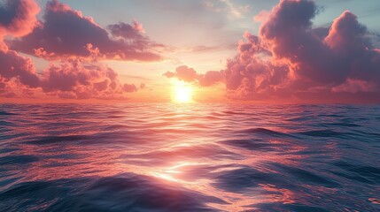 Obraz premium Sunset Reflecting on the Rippling Ocean Surface