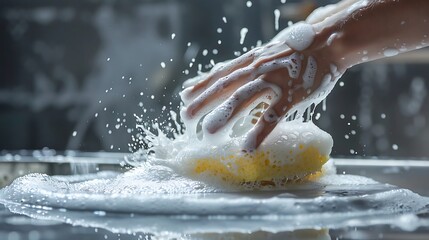 Washing a ceramic surface with a sponge and water and heat