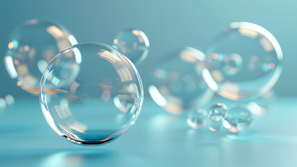 Delicate bubbles floating gracefully in a serene blue atmosphere