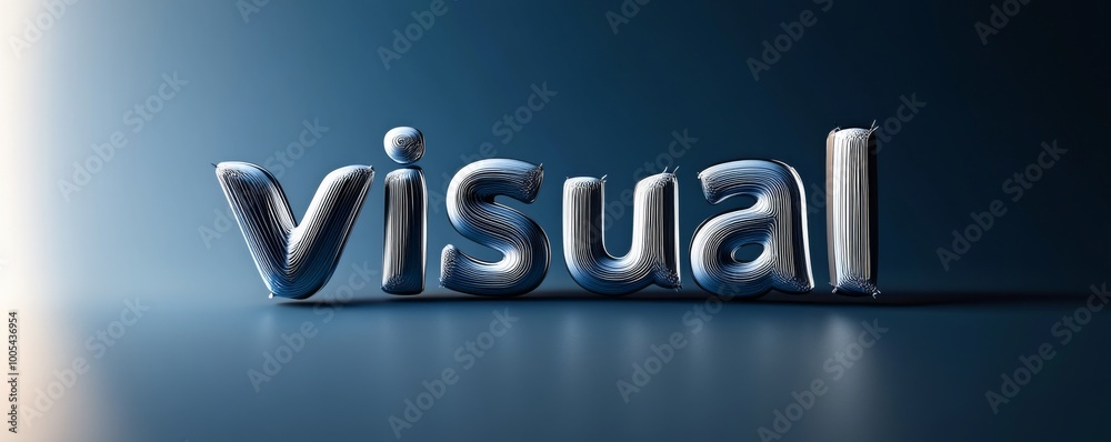 Poster 3d metallic text of 'visual' on gradient blue background